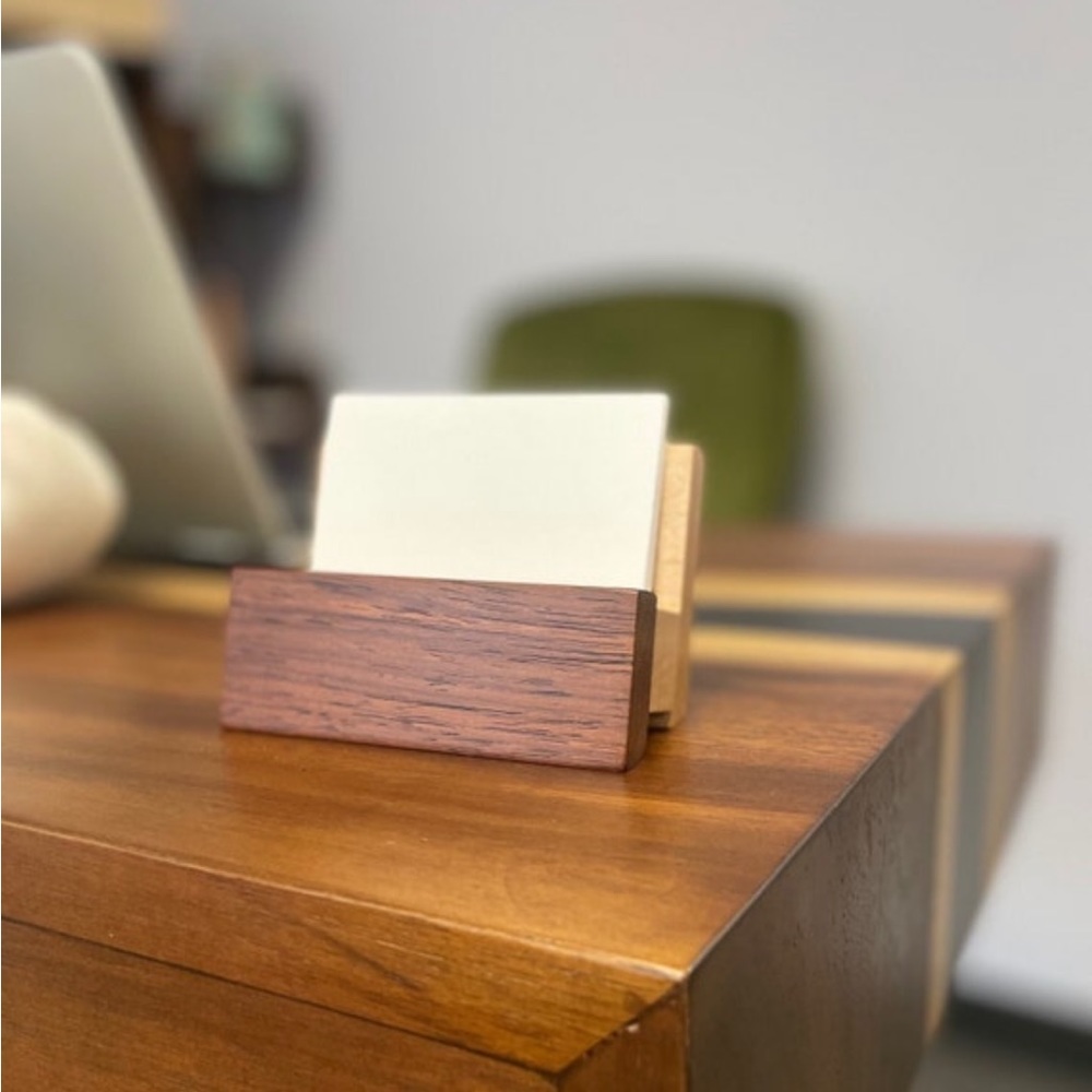 Hand crafted wooden biz card holder